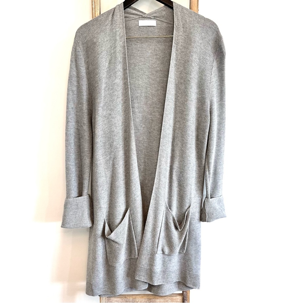 Oak + Fort Grey Long Open Front Cardigan Lightweight Size Large